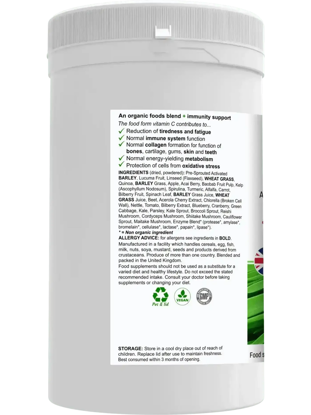 BioGreenz organic superfood powder UK — acai blueberry and acerola cherry vitamin C blend, halal approved, vegan