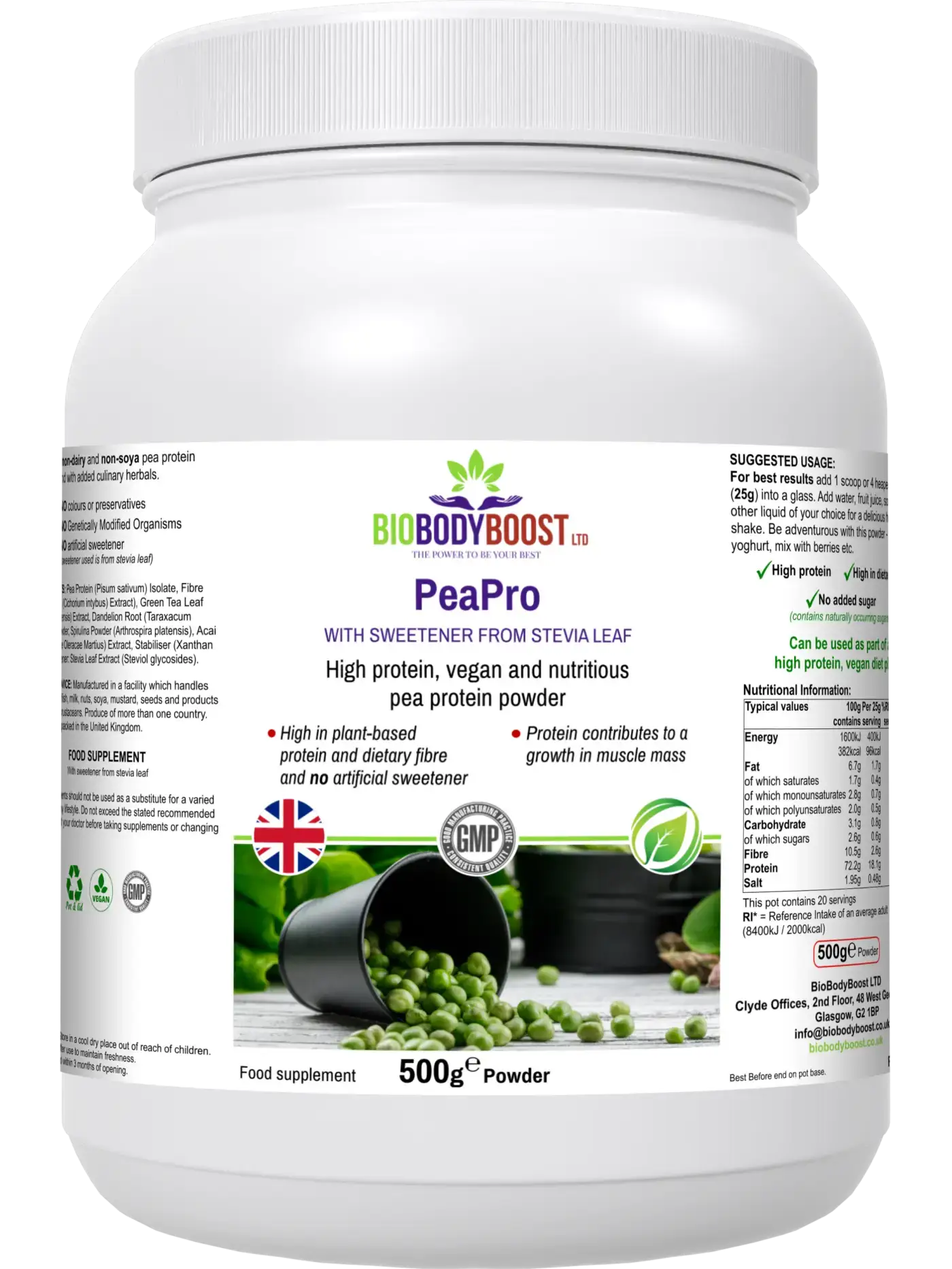 PeaPro High Protein High Fibre Pea Powder - Premium Nutrition Drinks & Shakes from BioBodyBoost - Just £17.99! Shop now at BioBodyBoost