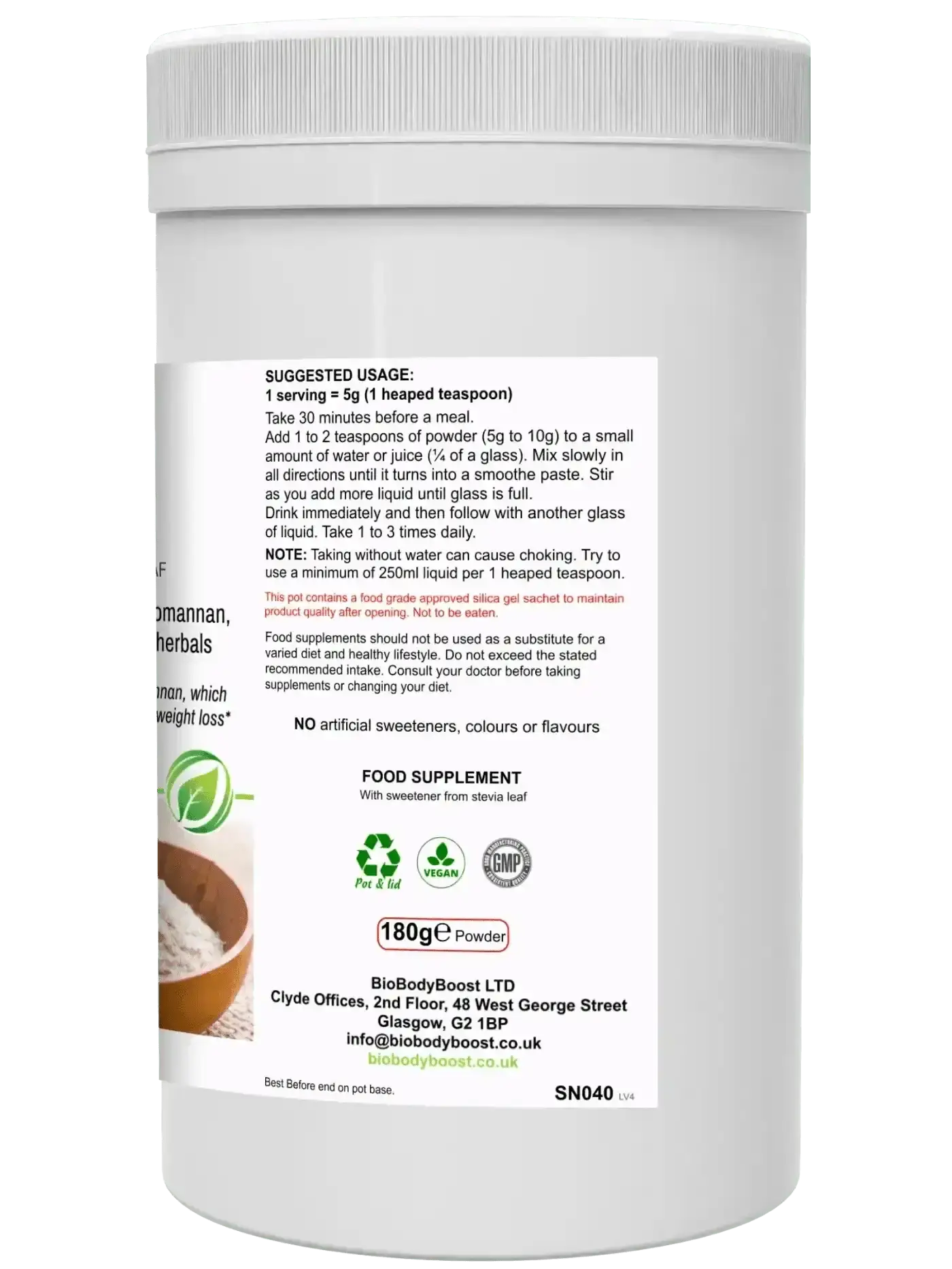 BioSlim Psyllium Husks & Glucomannan Dietary Fibre Blend (180g Powder) - Food Supplement