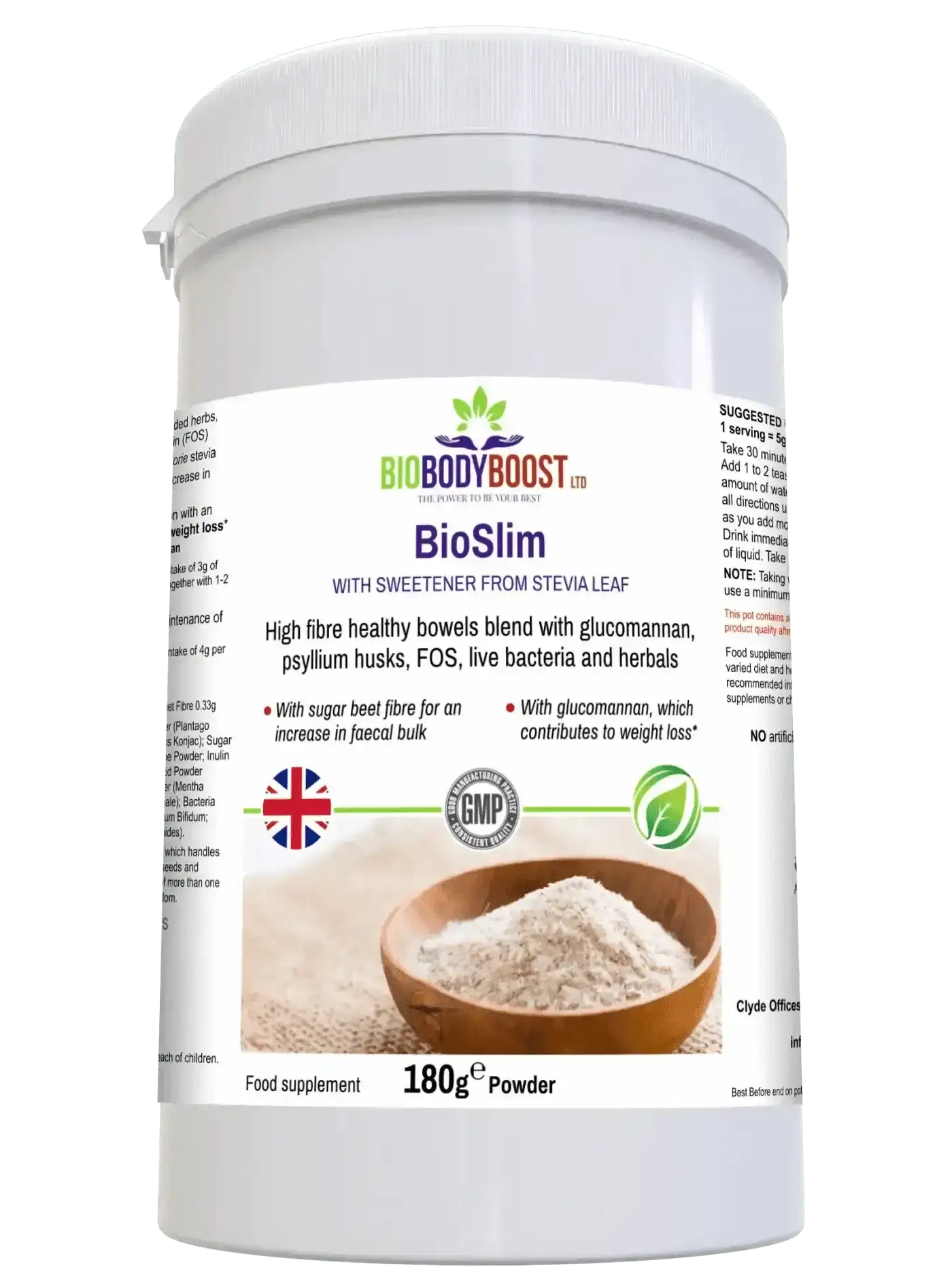 BioSlim Psyllium Husks & Glucomannan Dietary Fibre Blend (180g Powder) - Food Supplement