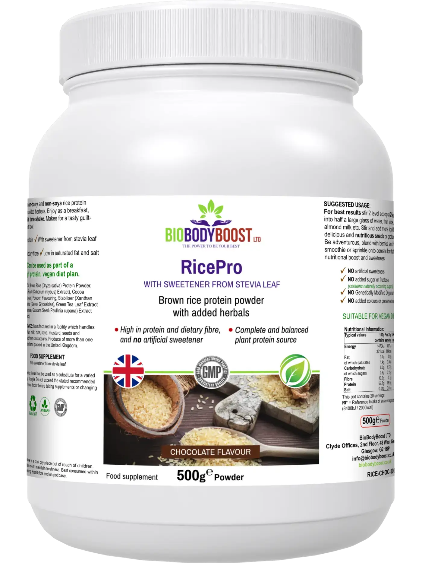 RicePro Rice Protein Powder Blend - Premium Nutrition Drinks & Shakes from BioBodyBoost - Just £15.99! Shop now at BioBodyBoost