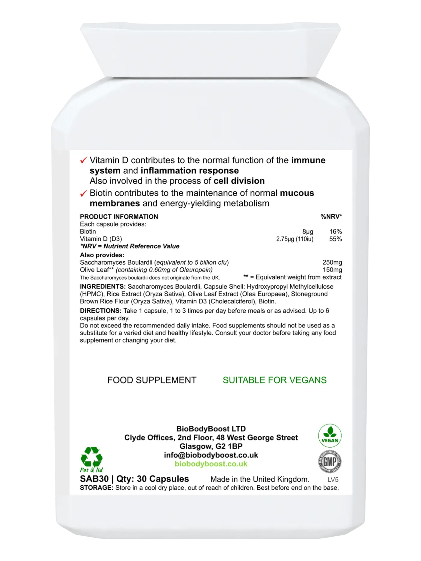 SaccharoMyTum - Vegan Biotics and Vitamin D3 - Digestive Supplements