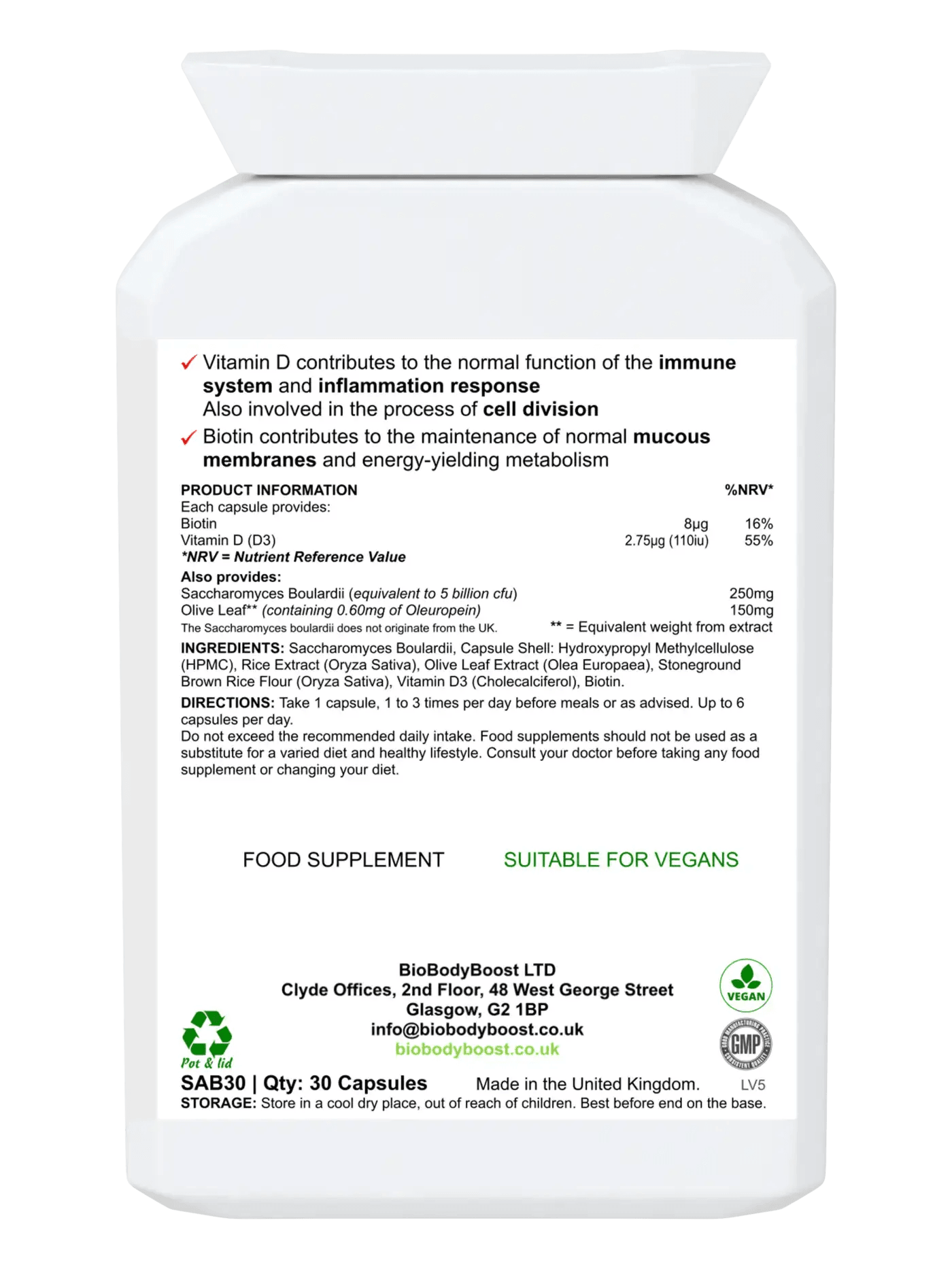 SaccharoMyTum - Vegan Biotics and Vitamin D3 - BioBodyBoost