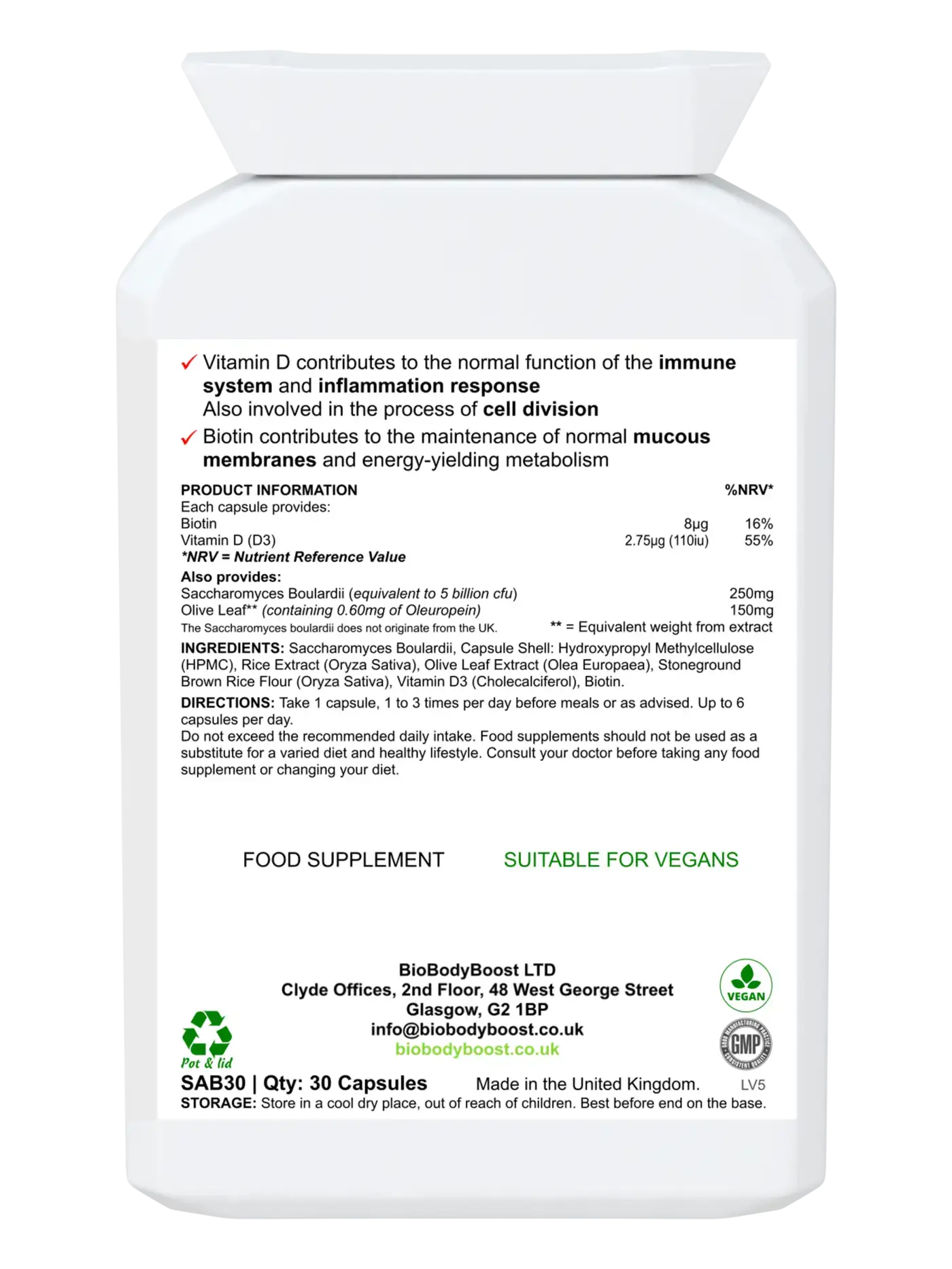 SaccharoMyTum Vegan Biotics and Vitamin D3 - Premium Vitamins & Supplements from BioBodyBoost - Just £12.99! Shop now at BioBodyBoost