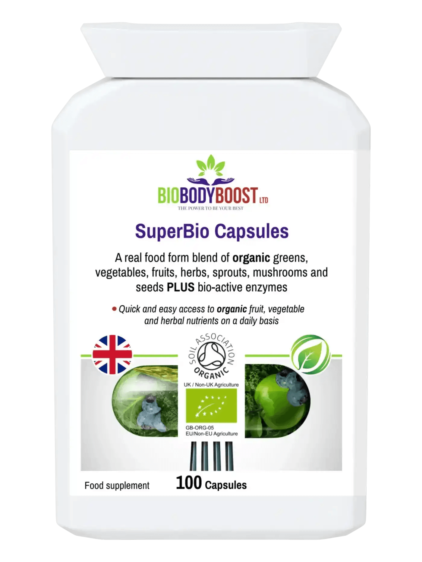 SuperBio Capsules - Vegan Organic Foods Blend - BioBodyBoost