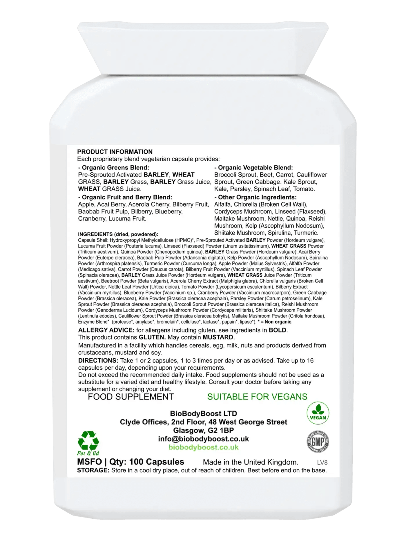 SuperBio Capsules - Vegan Organic Foods Blend - BioBodyBoost