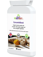 CurcuminBoost organic turmeric UK — ginger root and piperine for enhanced absorption, anti-inflammatory formula, side view