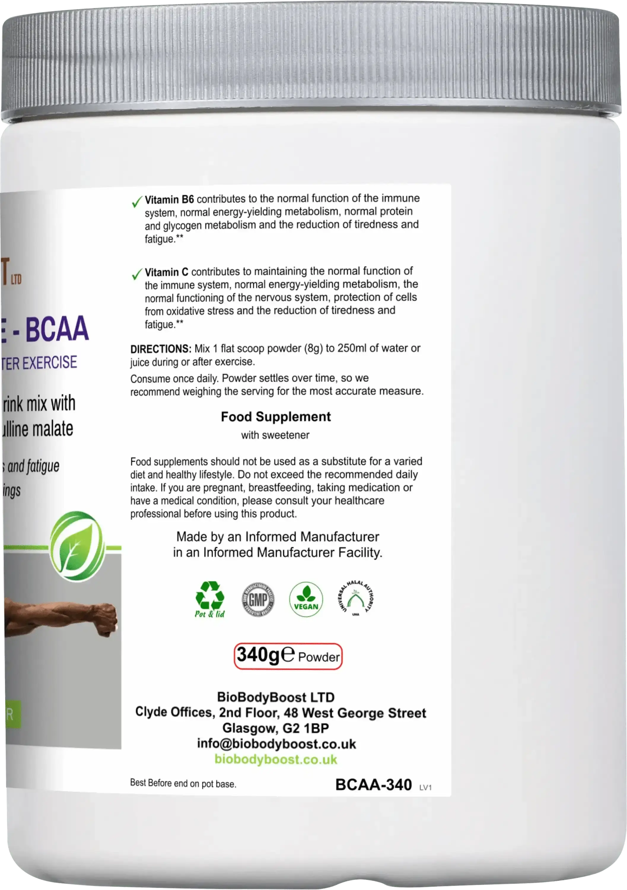 BioBodyBoost Amino Acids BCAA Amino Acids Drink Mix – Muscle & Endurance Support