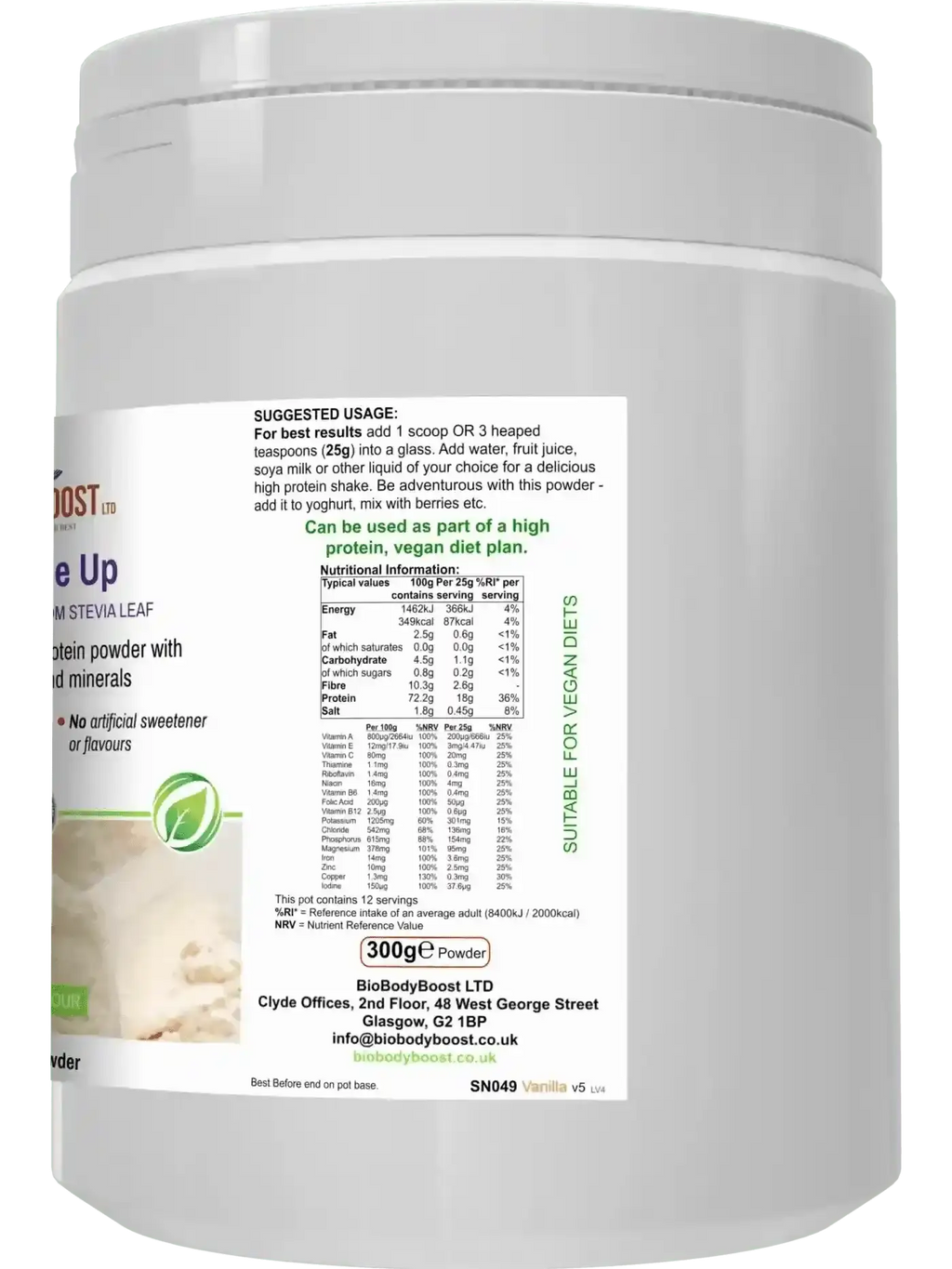 BioBodyBoost Shake Me Up vanilla meal replacement UK — halal approved, dairy-free, gluten-free, 14 vitamins and minerals