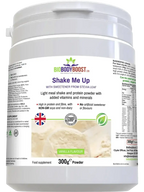 Shake Me Up vanilla 300g plant protein shake UK — pea and rice protein blend, naturally sweetened, back label