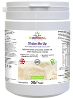 Shake Me Up vanilla vegan meal shake UK — 13.6g plant protein with MCT oil and psyllium fibre by BioBodyBoost, front of bag