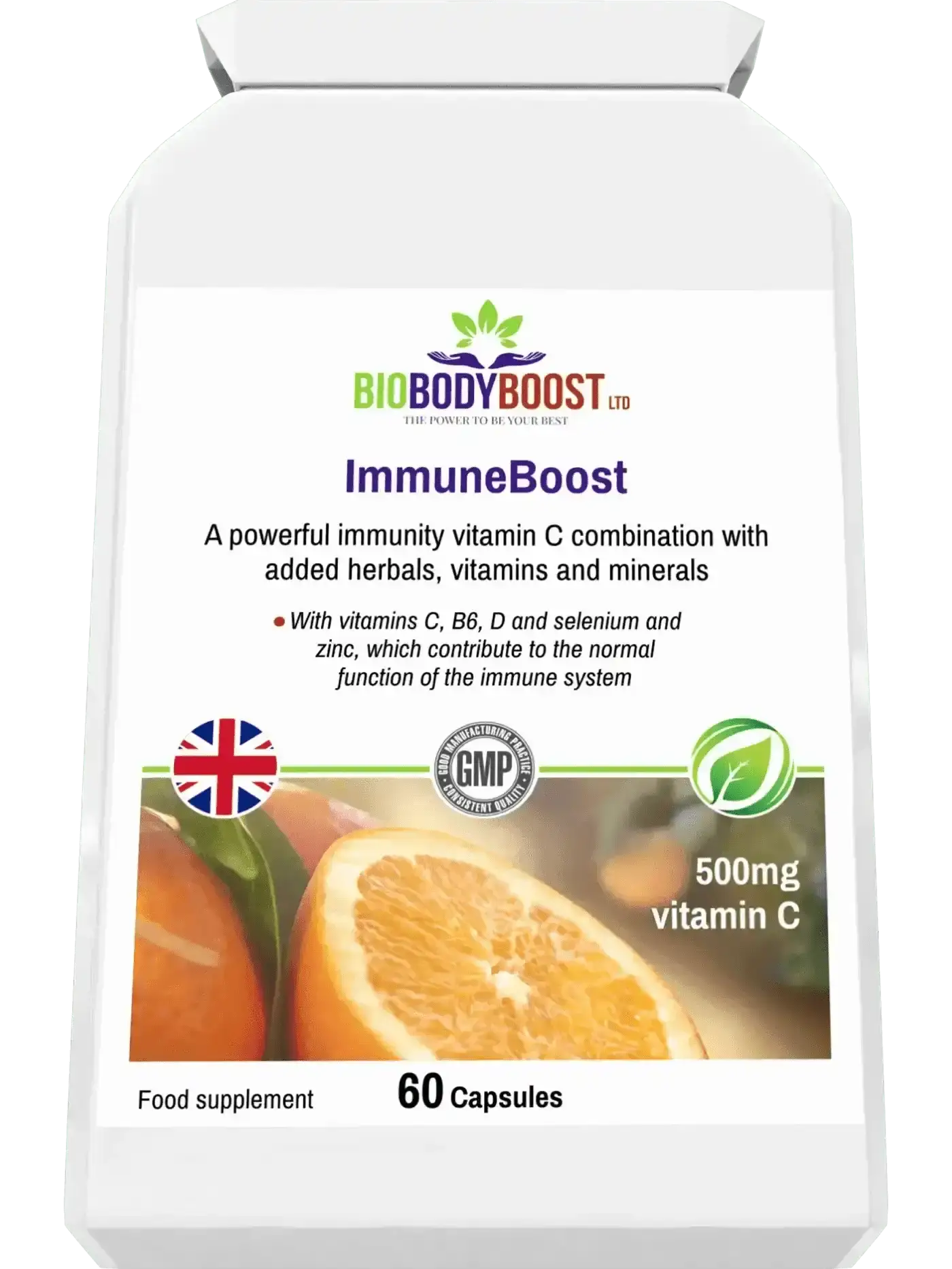 ImmuneBoost herbal vitamin C botanical complex UK — 60 capsules, no artificial fillers, BioBodyBoost quality