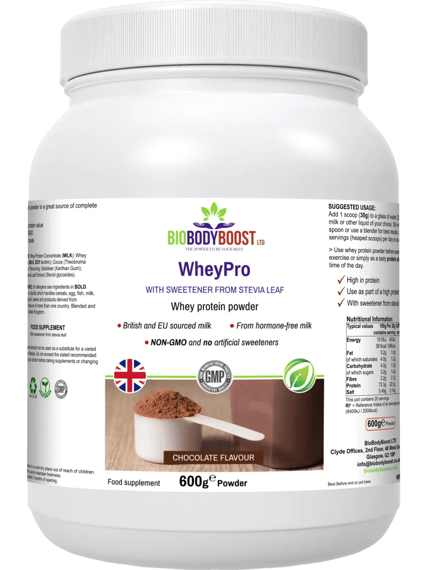 WheyPro - (Chocolate flavour) Whey Protein Powder - BioBodyBoost