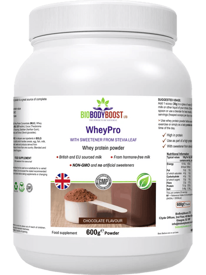 WheyPro - (Chocolate flavour) Whey Protein Powder - BioBodyBoost