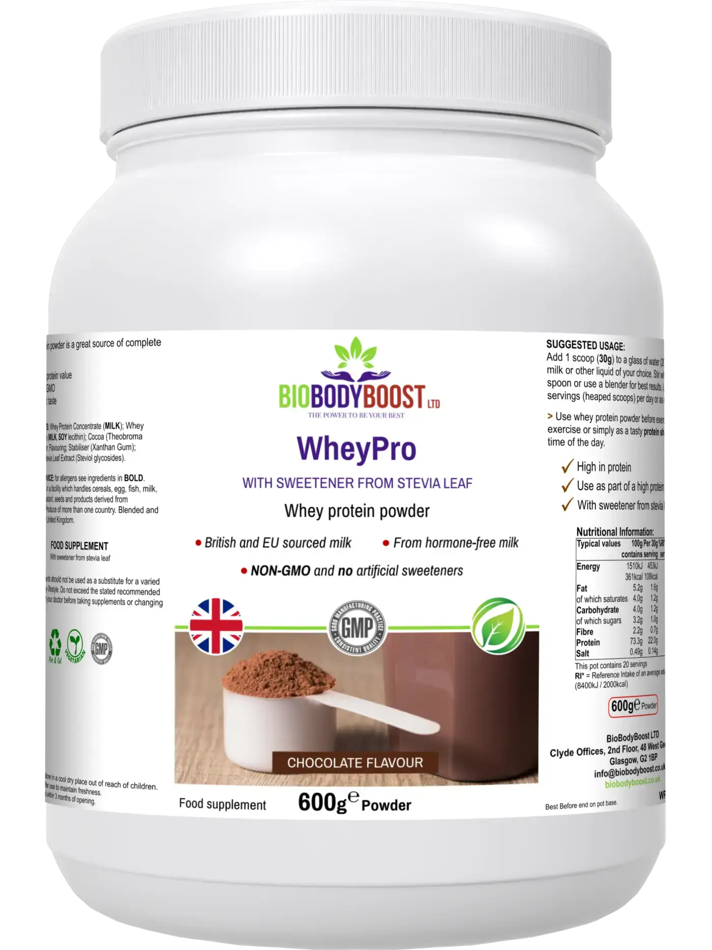 WheyPro (Chocolate flavour) Whey Protein Powder - Premium Nutrition Drinks & Shakes from BioBodyBoost - Just £22.99! Shop now at BioBodyBoost