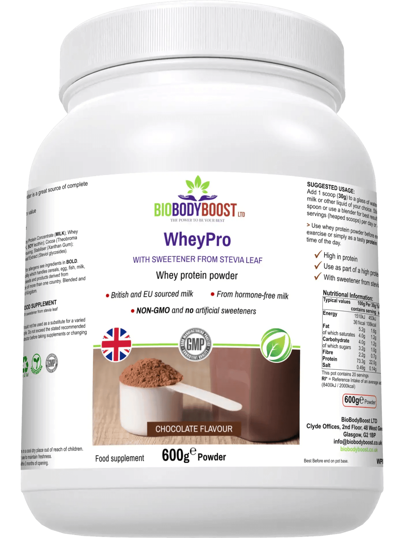 WheyPro - (Chocolate flavour) Whey Protein Powder - BioBodyBoost