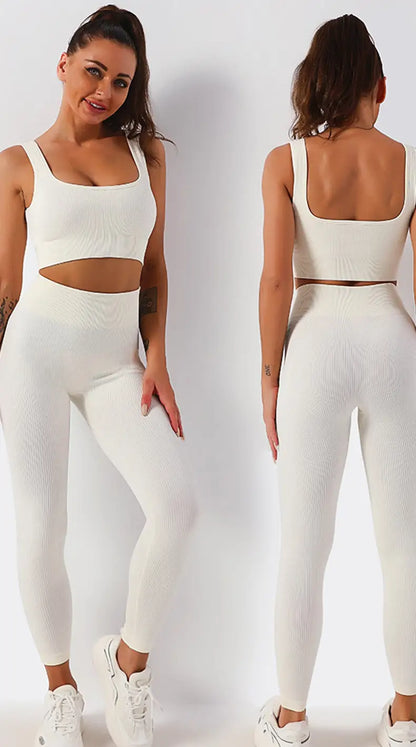 White Solid Ribbed High Waist Tummy Control Yoga Pants